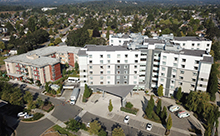 An aerial view of a health and housing facility.