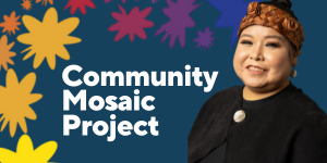 An artist smiles into the camera as part of the promotional image for Panorama Recreation's Community Mosaic Project.