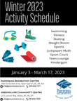 Winter 2023 activity schedule cover for Panorama Recreation
