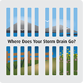 A graphic of a storm drain with the text, "Where does your storm drain go?"